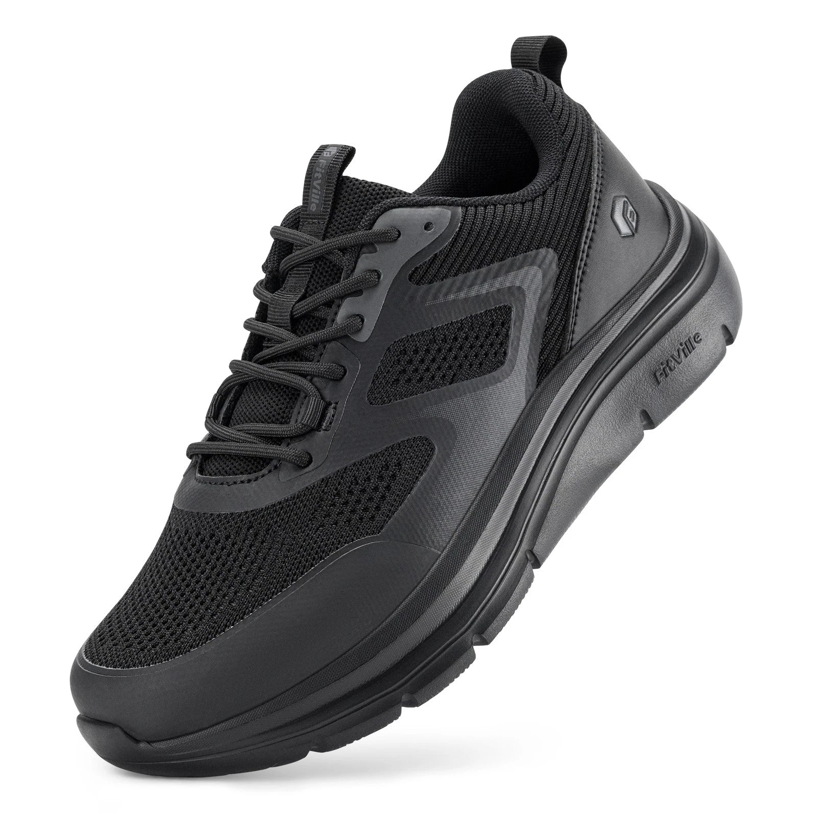 FitVille Men Extra Wide Sneakers Breathable Lightweight Walking Shoes Black/Blue